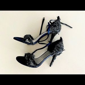 STUART WEITZMAN Ostrich and Satin strap heels